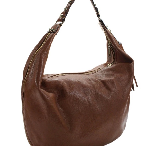 Rebecca Minkoff Womens Leather Gold Hardware Spiked Shoulder Bag Brown Medium - Picture 1 of 6